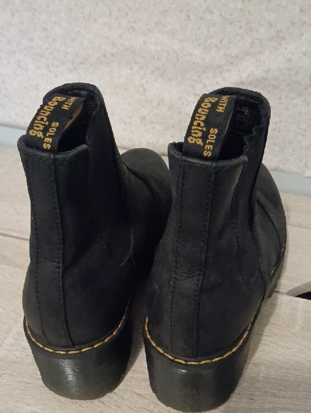 Dr. Martens Black Suede Chelsea Platform Boots with Yellow Stitching - Picture 4 of 5